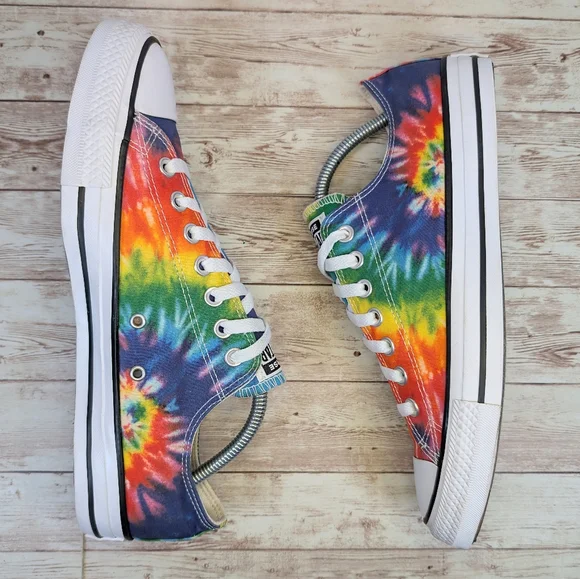 Converse All Star Rainbow Tie Dye Low Top Sneakers Trainers Women's Size 11 - Picture 9 of 13